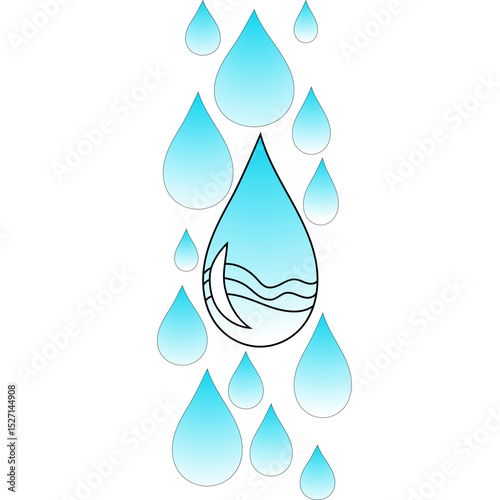 Rain vector icon. Water drop symbol. Blue gradient detail. White background design.