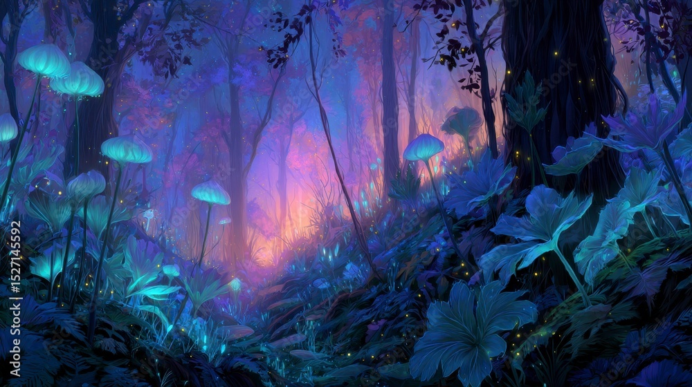 Naklejka premium Luminous forest at dawn