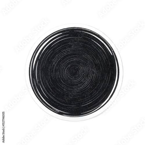 Abstract circular pattern in black and white with swirling lines.