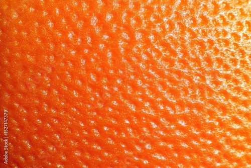 Macro close-up of vibrant orange peel texture, showcasing its porous surface and natural imperfections, ideal for abstract backgrounds and organic pattern designs, healthy eating concept.