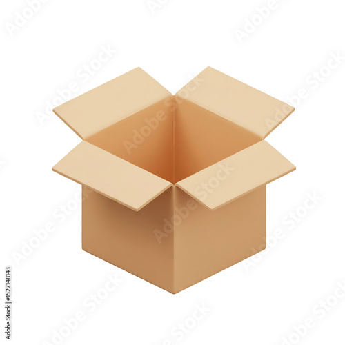 Box Rendering Icon Empty Carton 3D on Transparent