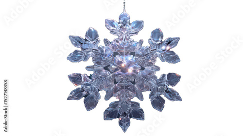 Winter snowflake isolated on transparent background, cool white light, intricate crystal patterns