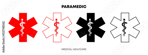 Medical symbol Star of Life with Rod of Asclepius logo icon isolated on white background. First aid. Emergency symbol. Vector illustration.