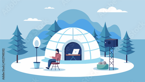 The quietness of the remote location combined with the sounddampening properties of the igloo make it an ideal place for video conference calls and online meetings.. Vector illustration