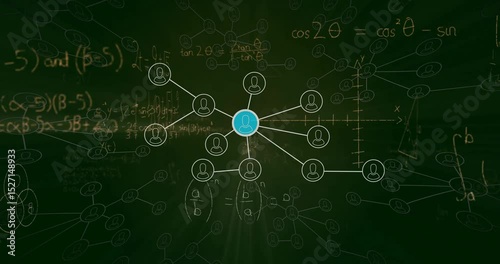 Bright blue node appearing triggers network expanding, user icons filling to show network growth