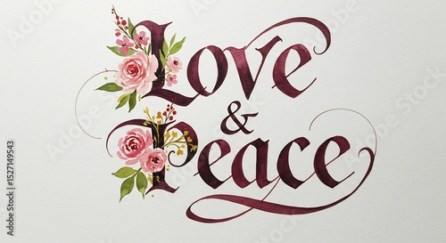 Elegant Love Peace Calligraphy Soft Light Floral Design. AI Generated
