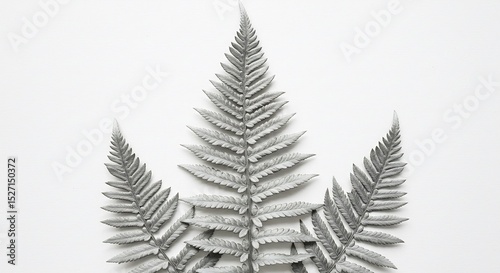 Elegant silver fern leaves softly lit against white background. AI Generated
