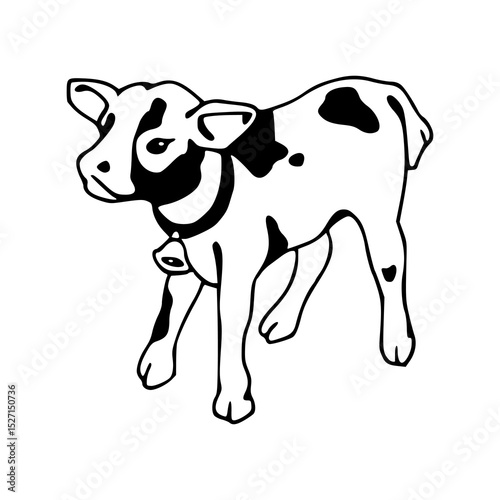 cute calf with bell illustration