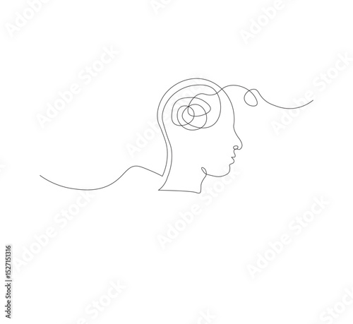Continuous line drawing of a person with confused feelings about poor mental health. Concept of problems, failures and sadness. Vector illustration