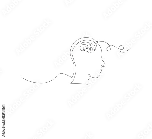 Continuous line drawing of a person with confused feelings about poor mental health. Concept of problems, failures and sadness. Vector illustration