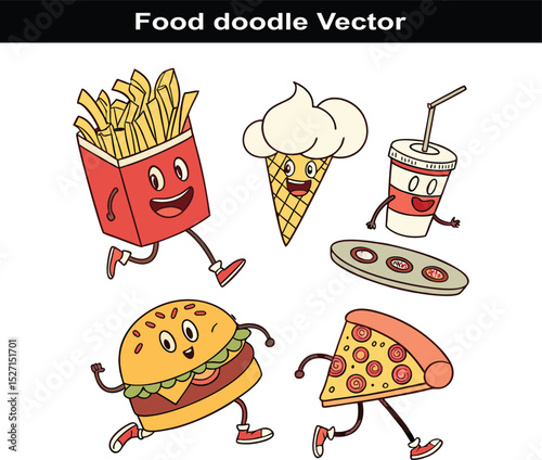 Hand drawn food doodle illustrations cute and colorful designs