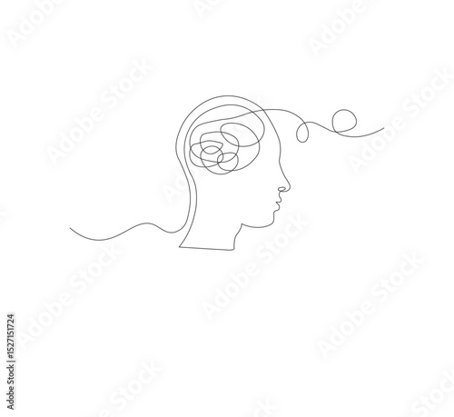 Continuous line drawing of a person with confused feelings about poor mental health. Concept of problems, failures and sadness. Vector illustration