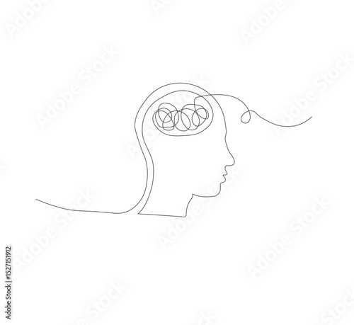 Continuous line drawing of a person with confused feelings about poor mental health. Concept of problems, failures and sadness. Vector illustration