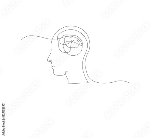 Continuous line drawing of a person with confused feelings about poor mental health. Concept of problems, failures and sadness. Vector illustration