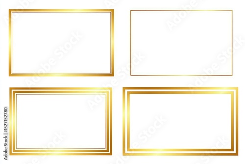 Picture gold frames, elegant empty designs featuring intricate patterns and decorative detailing isolated on white background