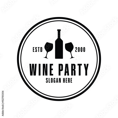 wine glass and bottle logo design concept vintage retro label circle