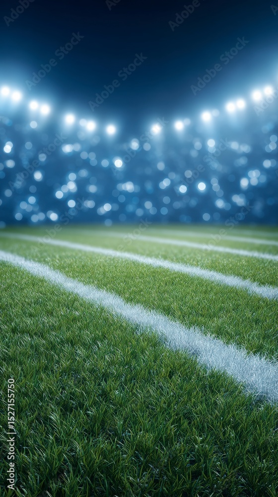 Obraz premium Night Stadium Lush Green Field White Lines Cinematic Lighting