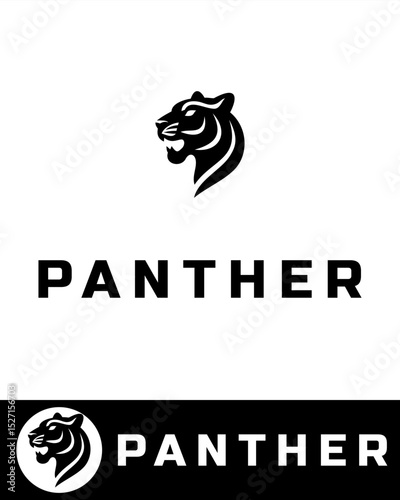 Modern panther logo design featuring a stylized black panther head with sharp lines and bold expression