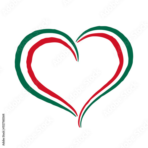 Flag of Mexico heart shaped or heart with the colors of the Mexican flag in brushstroke style. Isolated vector illustration.