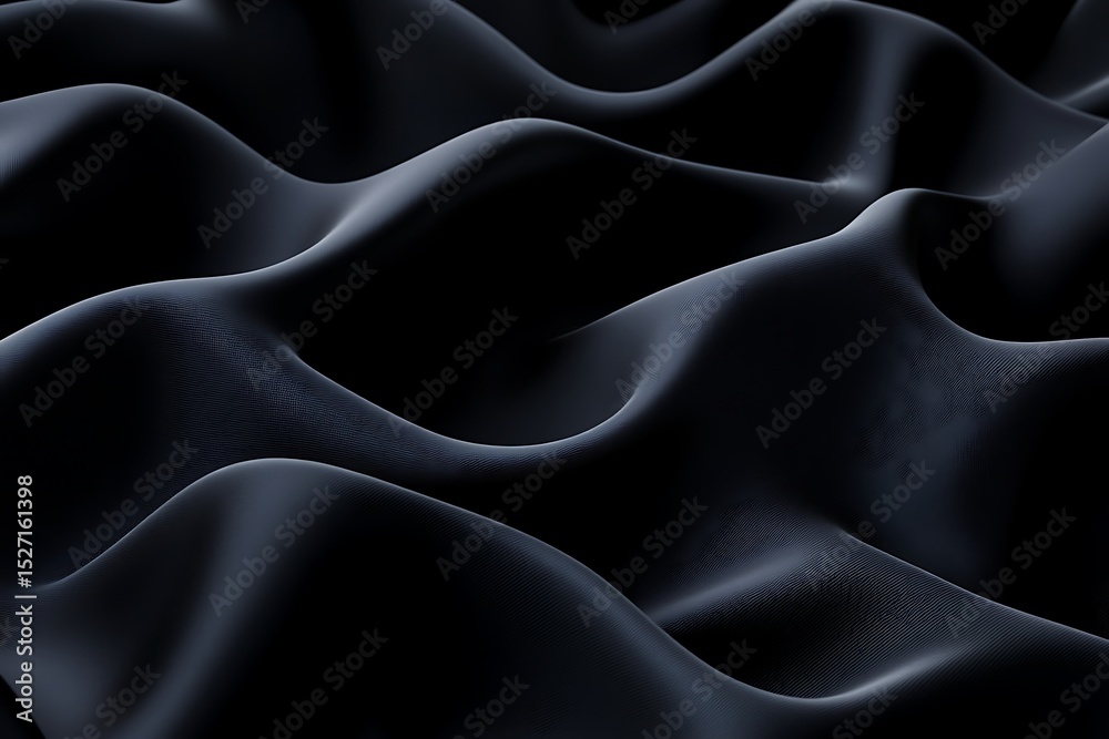 Obraz premium Abstract Black Fabric Waves Texture Background with Soft Shadows and Subtle Light Variations