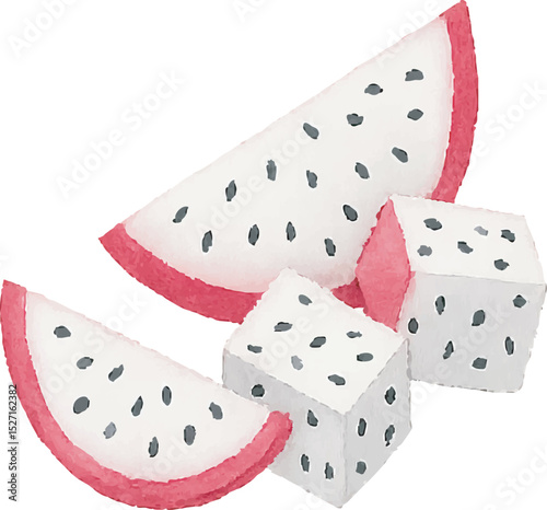 Watercolor Dragonfruit Illustration – Hand Painted Exotic Fruit Clipart on White Background | Generative AI