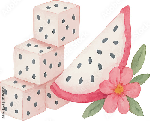 Watercolor Dragonfruit Illustration – Hand Painted Exotic Fruit Clipart on White Background | Generative AI