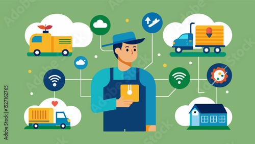 An intelligent virtual platform that connects farmers with suppliers utilizing AI to match specific needs with available products and streamline the ordering and delivery process.. Vector illustration
