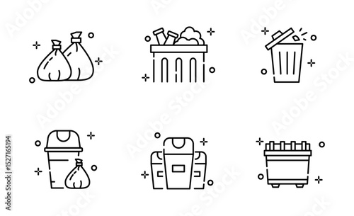 Set of Bin icon, Trash can collection Symbol Outline icon, Editable Stroke