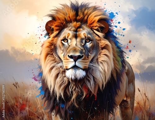 Lion portrait, vibrant colors