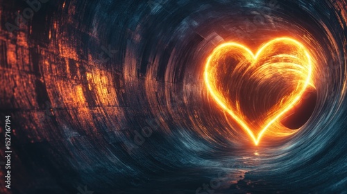 Romantic tunnel of love, illuminated heart, a beacon of hope and connection