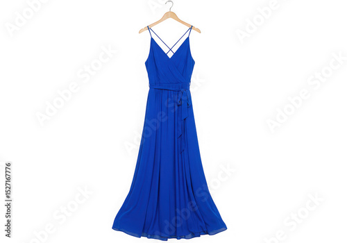 Royal blue maxi dress on hanger isolated on transparent background