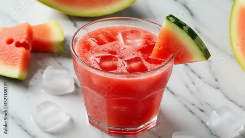 Watermelon juice with ice in a glass