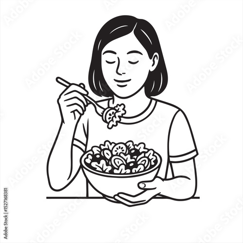 young woman eating a salad