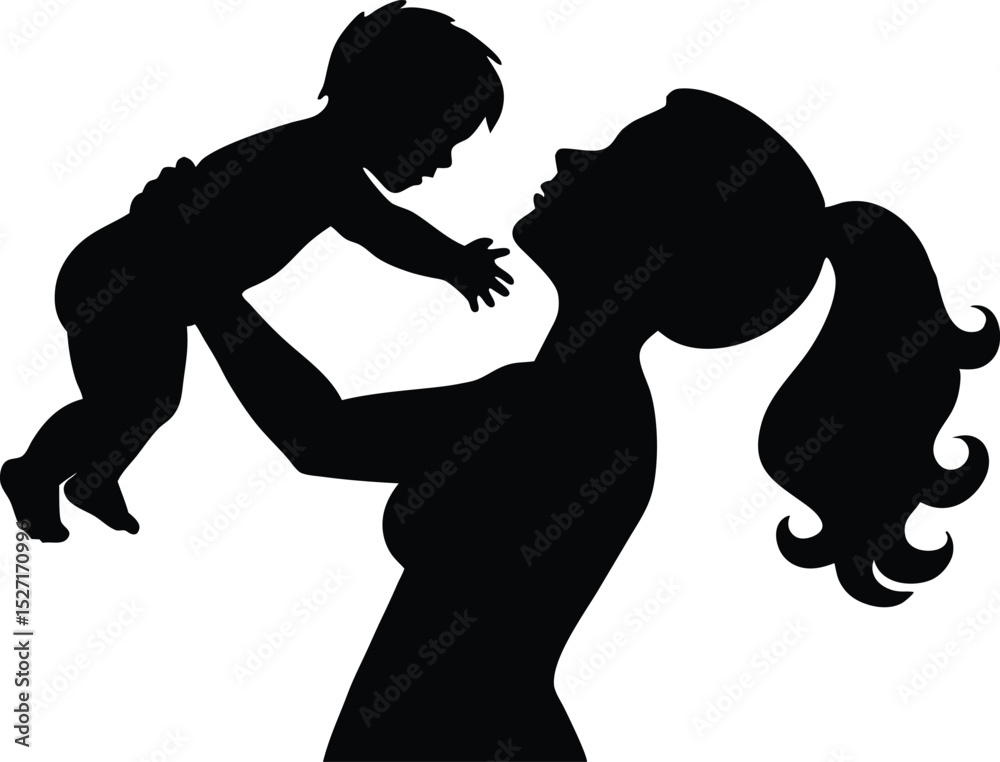 Mother Holding Baby Silhouette, Loving Mom and Child Mother Holding Baby Silhouette, Loving Mom and Child