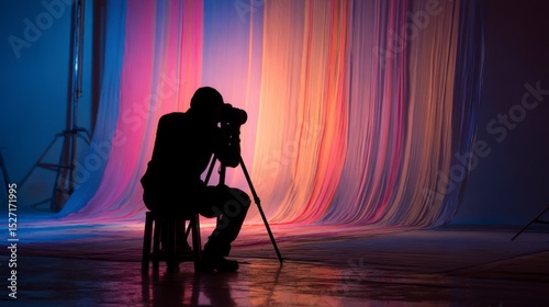 Photographer silhouette in colorful studio