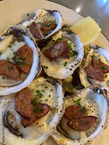 broiled oysters with andouille sausage