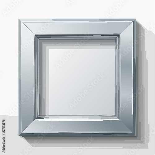 Realistic silver photo frame with square shape, soft shadow, and reflective metal finish.