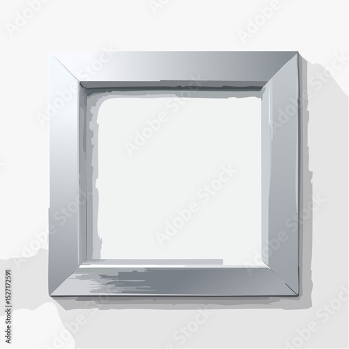 Realistic silver photo frame with square shape, soft shadow, and reflective metal finish.