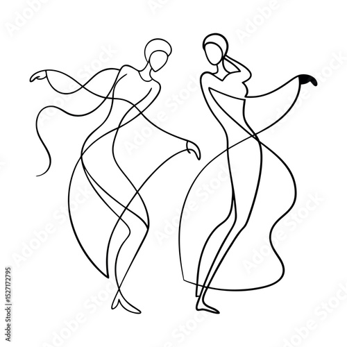 minimalist abstract line art of two dancing figures