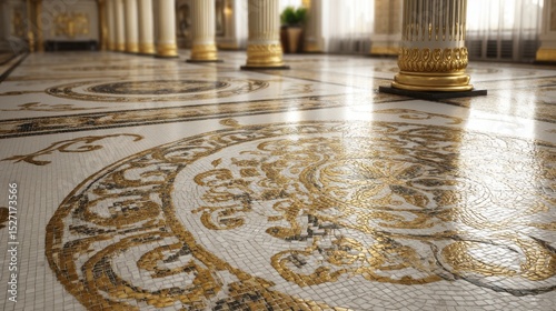 Ornate mosaic floor in a grand hall