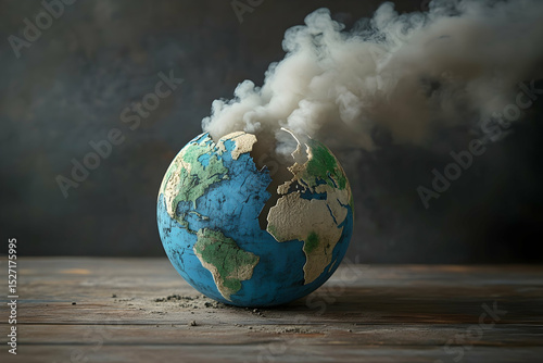 Earth emitting smoke symbolizing global warming and climate crisis. photo