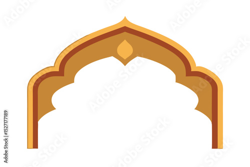  graphic illustration of a decorative arch. The arch is a warm golden color with a darker brown trim outlining its shape. It has a distinctive cusped or scalloped design,