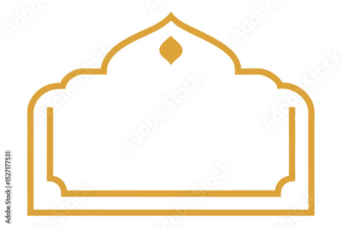  golden arched frame, possibly a window or doorway, on a white background. The top features a classic Islamic architectural curve, culminating in a small finial.