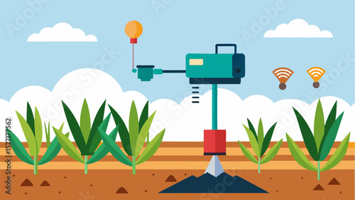 An IoTbased soil compaction sensor integrated with a precision fertilizer applicator allowing for targeted and efficient nutrient delivery to different soil zones.. Vector illustration