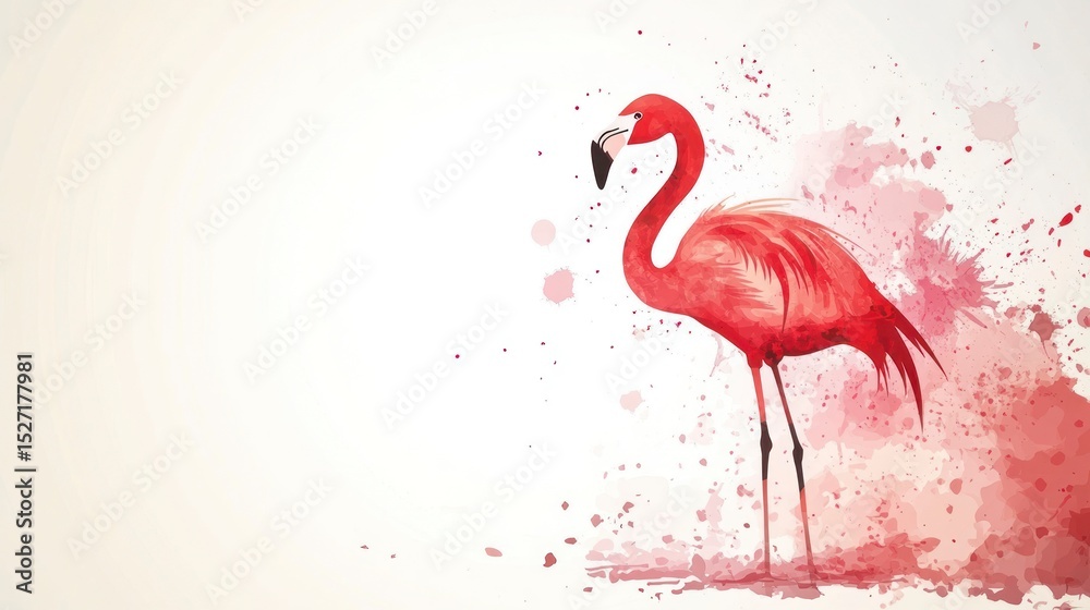 Obraz premium Pink flamingo amidst watercolor splashes