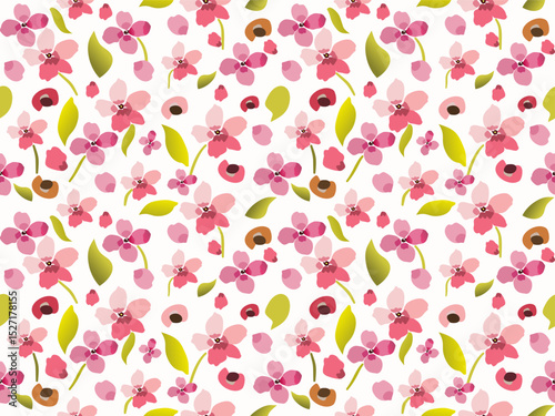 Seamless floral and leaf pattern with small flowers. Suitable for summer wallpaper illustration design, seamless fabric pattern, floral background pattern.
