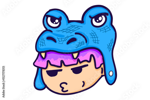 Cute Cartoon Character Wearing a Crocodile Hat