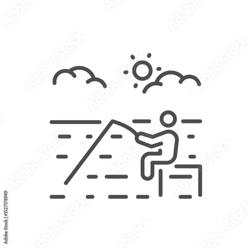Person fishing icon. Thin line editable stroke vector for outdoor leisure, hobby, summer activity, sea, lake, nature and vacation content