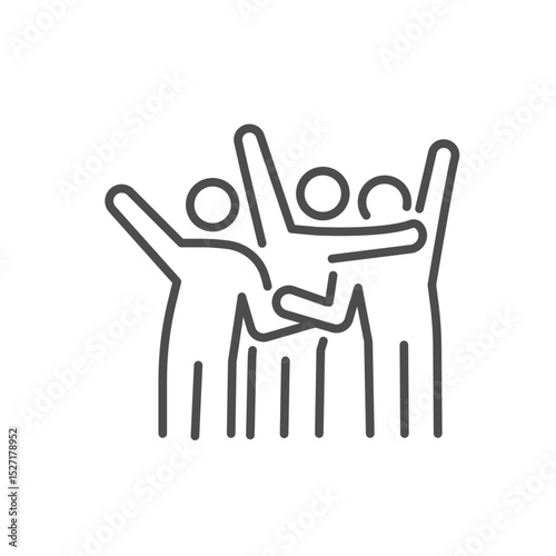 Group hug icon. Thin line editable stroke illustration for friendship, celebration, bonding, happiness, love, unity and emotional connection