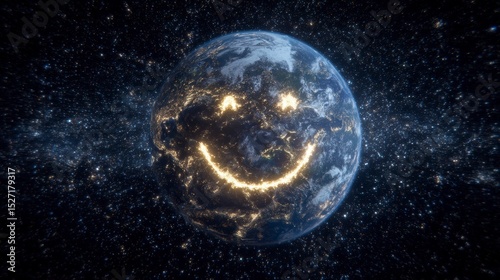 Fototapeta Naklejka Na Ścianę i Meble -  Happy Earth  Smiling Planet  Global Sustainability  Positive Outlook